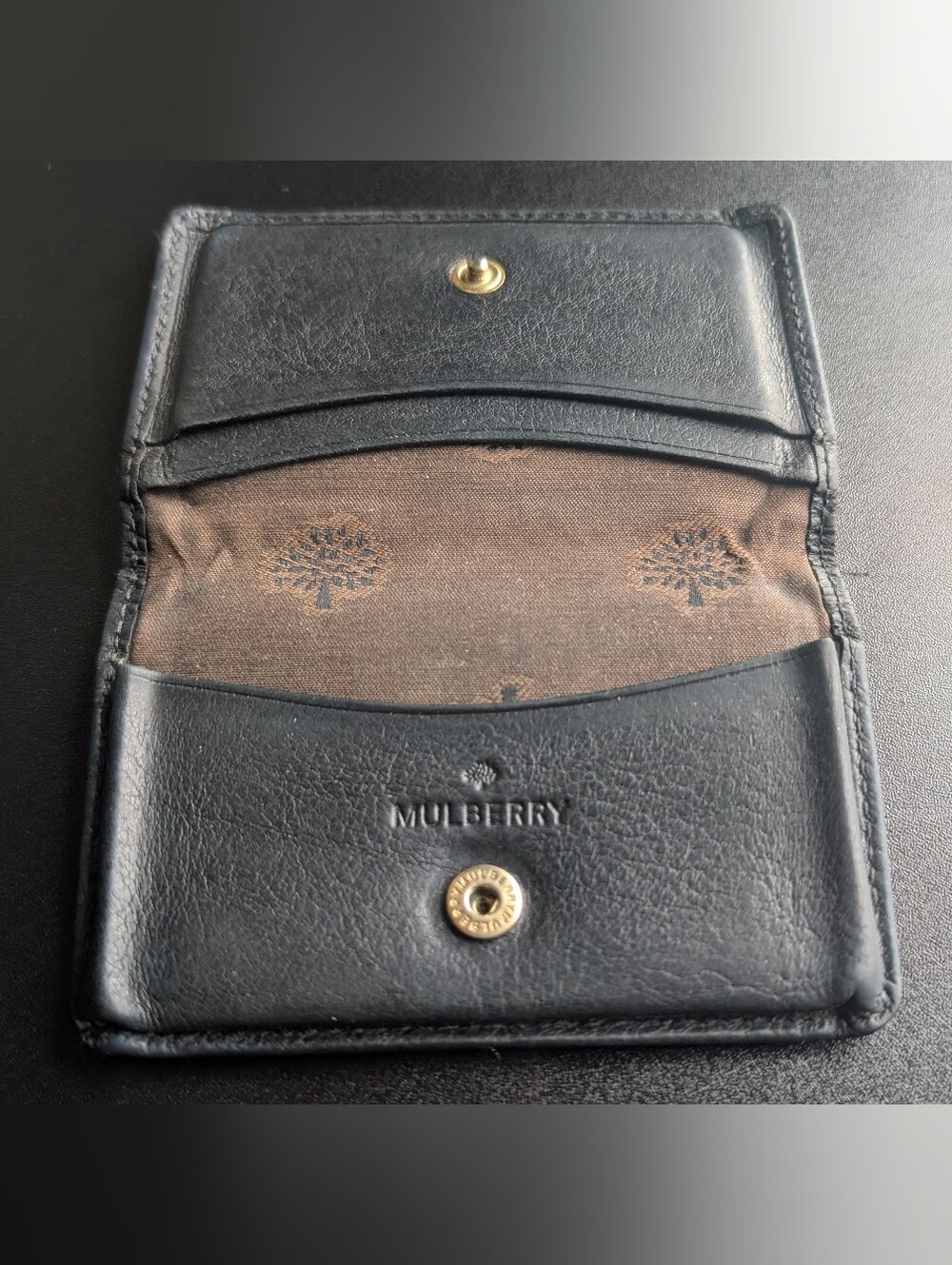 Vintage Pre-2015 Mulberry Black Leather Card & Coin Pocket with Gold Snap! VG.